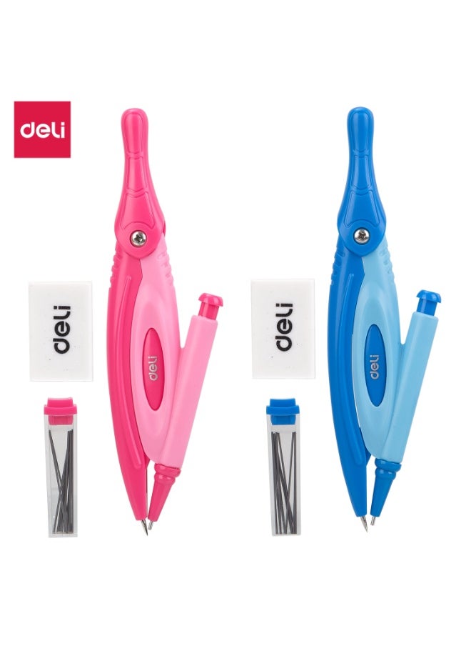 Deli Deli EG30304 Drafting Set 7pcs – With Pencil Leads, Blue/Pink, Durable ABS, Ergonomic Compass, Peggable PS Box, Stylish Dual-Color Design  - Image 1