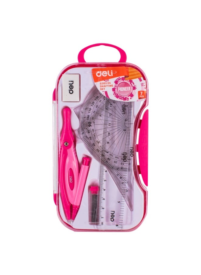 Deli Deli EG30304 Drafting Set 7pcs – With Pencil Leads, Blue/Pink, Durable ABS, Ergonomic Compass, Peggable PS Box, Stylish Dual-Color Design  - Image 4