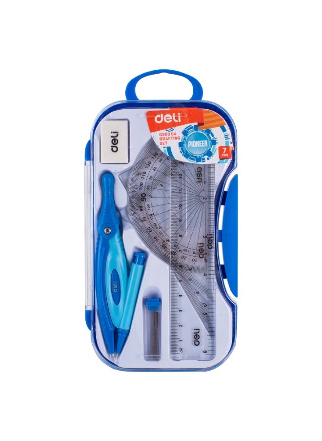 Deli Deli EG30304 Drafting Set 7pcs – With Pencil Leads, Blue/Pink, Durable ABS, Ergonomic Compass, Peggable PS Box, Stylish Dual-Color Design  - Image 5