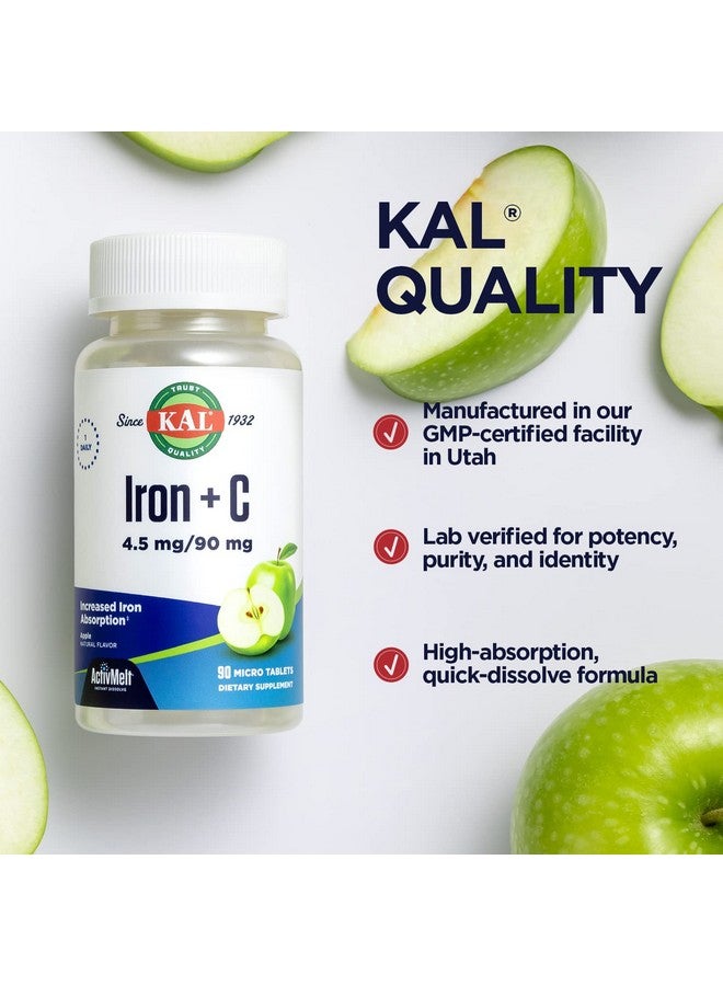 KAL Iron C, 90 Tablets, 4.5 mg/90 mg, Natural Apple Flavor, Increased Absorption Iron Pills, Immune Support - Image 4