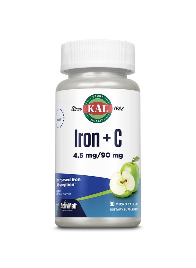 KAL Iron C, 90 Tablets, 4.5 mg/90 mg, Natural Apple Flavor, Increased Absorption Iron Pills, Immune Support - Image 1