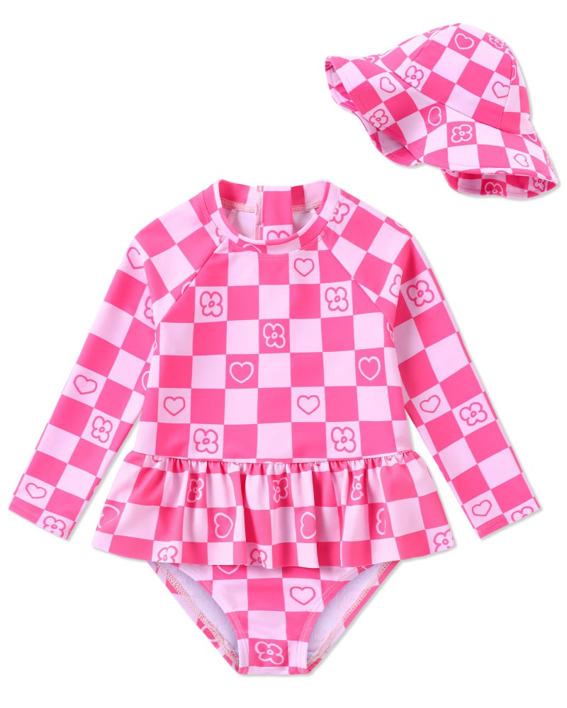 Redair Toddler Bathing Suit Girls One Piece Swimsuit Long Sleeve Ruffle Rash Guard UPF 50+ Sun Protection 3t - Image 1