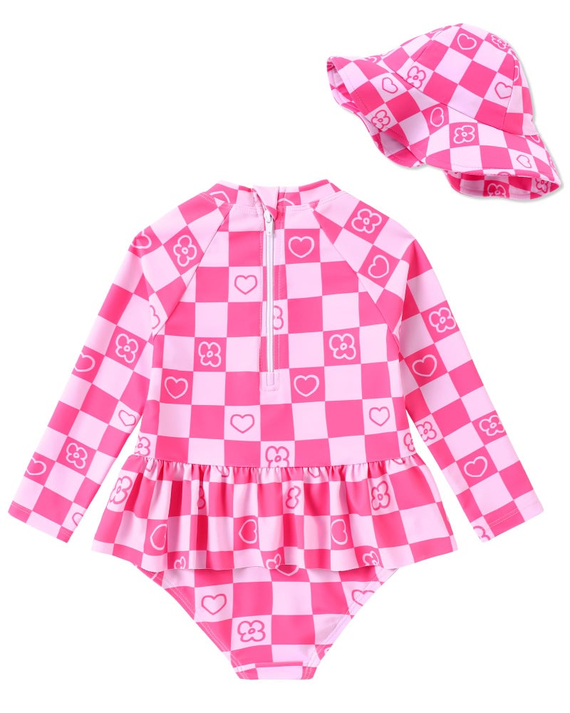 Redair Toddler Bathing Suit Girls One Piece Swimsuit Long Sleeve Ruffle Rash Guard UPF 50+ Sun Protection 3t - Image 5