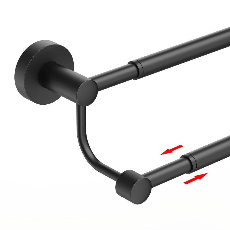 BESy Adjustable 1626 Inches Double Bath Towel Bar for Bathroom SUS304 Stainless Steel Towel Holder Hotel Style Wall Mount with Screws Hand Towel Bar Towel Rack Rod Hanger Matte Black Finish