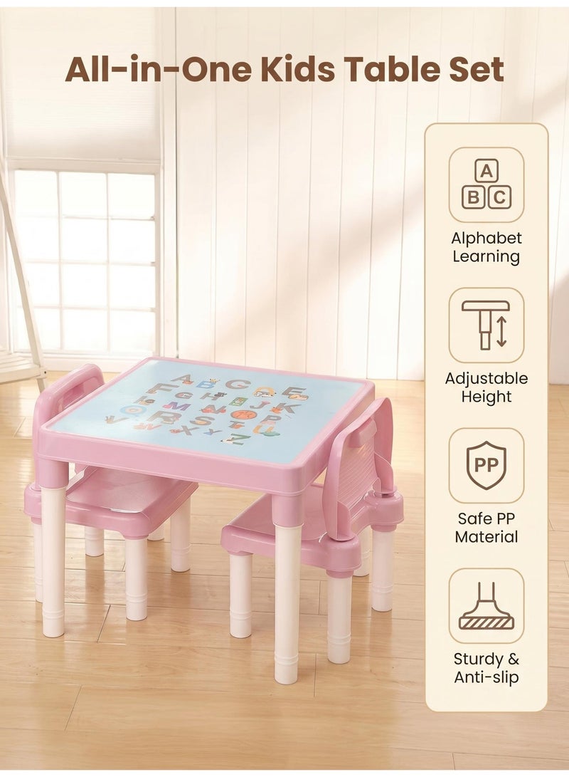 MIGA Adjustable table and chair set for children, ABC letter printed children's activity table, non-toxic plastic drawing, reading, dining, and game table, anti slip and stable learning furniture, 2-8 year old men's and women's Eid al Fitr gifts with two chairs and one table - Image 5