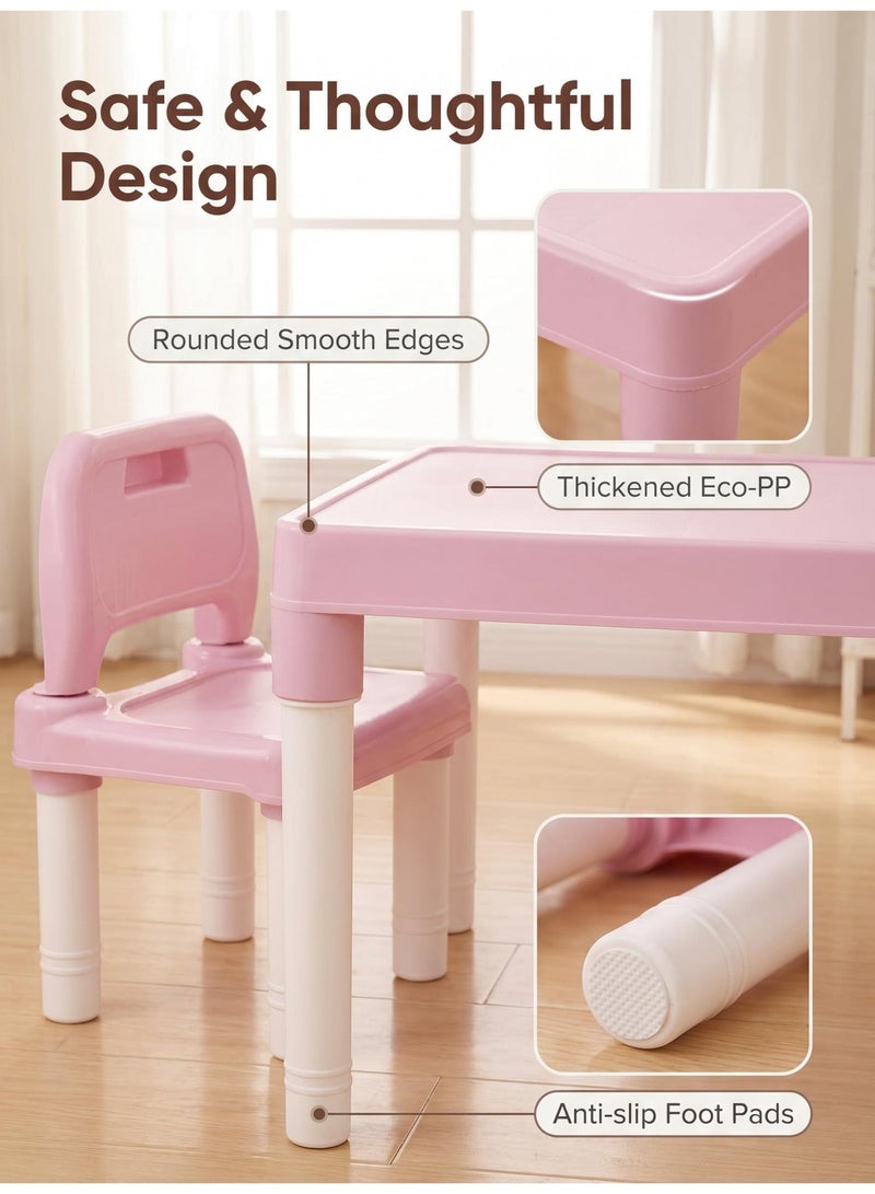 MIGA Adjustable table and chair set for children, ABC letter printed children's activity table, non-toxic plastic drawing, reading, dining, and game table, anti slip and stable learning furniture, 2-8 year old men's and women's Eid al Fitr gifts with two chairs and one table - Image 3
