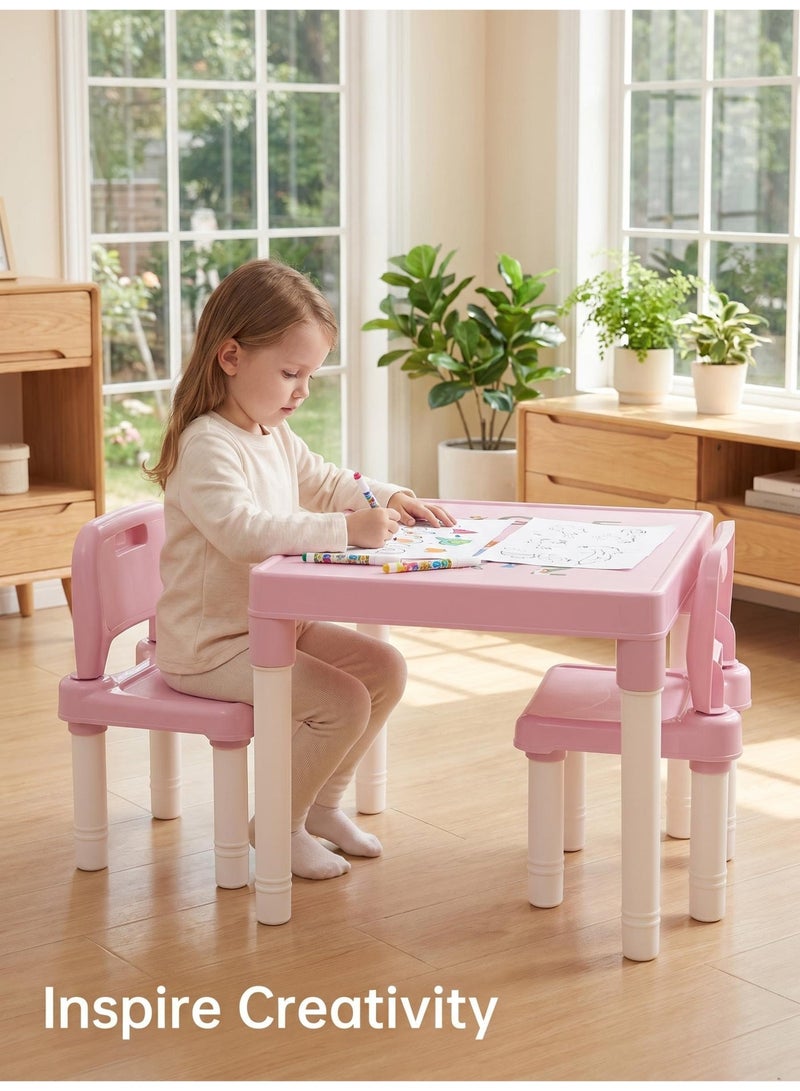 MIGA Adjustable table and chair set for children, ABC letter printed children's activity table, non-toxic plastic drawing, reading, dining, and game table, anti slip and stable learning furniture, 2-8 year old men's and women's Eid al Fitr gifts with two chairs and one table - Image 2
