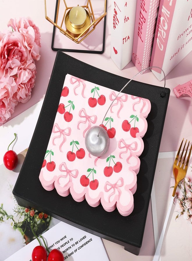 JarThenaAMCS جارثينا إيه إم سي إس 50 قطعة من مناديل الكرز الوردية مع bows مناديل قابلة للتصرف حواف مقصوصة لطيفة لوازم طاولة حفلات الزفاف وأعياد الميلاد - Image 3