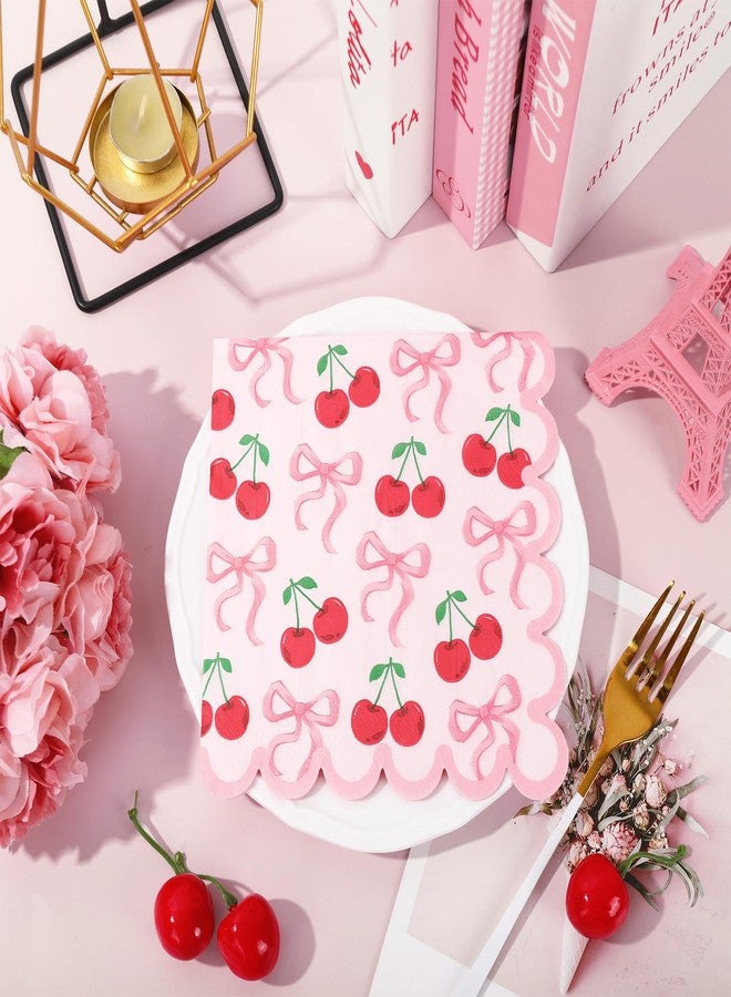 JarThenaAMCS جارثينا إيه إم سي إس 50 قطعة من مناديل الكرز الوردية مع bows مناديل قابلة للتصرف حواف مقصوصة لطيفة لوازم طاولة حفلات الزفاف وأعياد الميلاد - Image 5