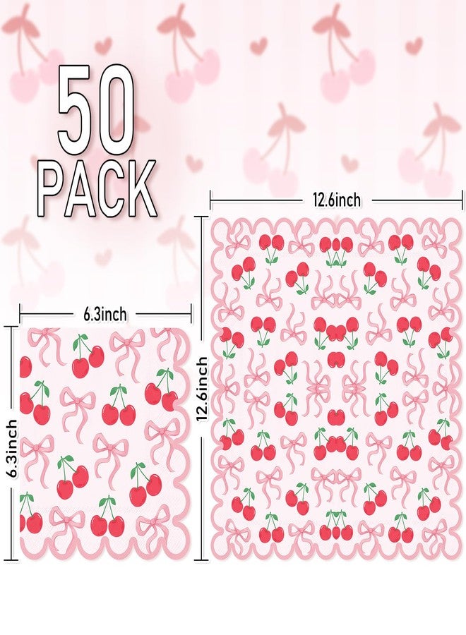 JarThenaAMCS جارثينا إيه إم سي إس 50 قطعة من مناديل الكرز الوردية مع bows مناديل قابلة للتصرف حواف مقصوصة لطيفة لوازم طاولة حفلات الزفاف وأعياد الميلاد - Image 2