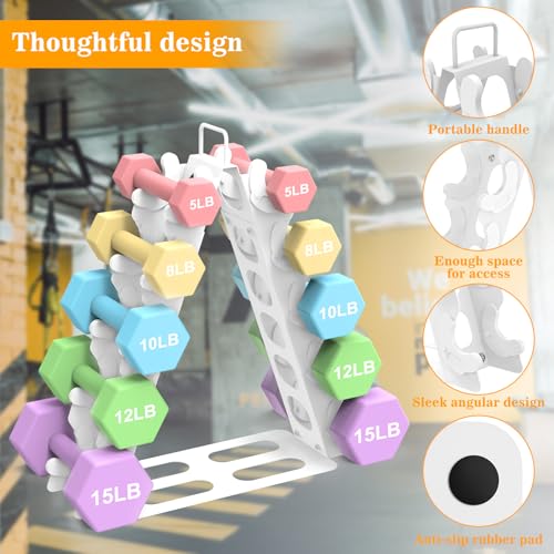 ZHSX Dumbbell Rack 5 tier(Dumbbells not included), A-Frame Metal Dumbbell Holder with Handle, Multilevel Weight Storage Organizer for Dumbbells, Tree Shape Compact Weight Rack/Holde(White) - Image 3