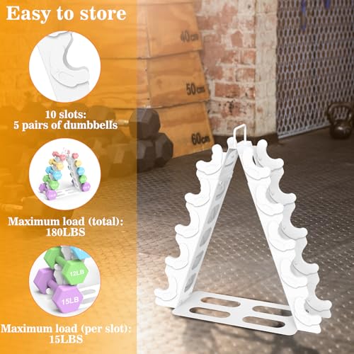 ZHSX Dumbbell Rack 5 tier(Dumbbells not included), A-Frame Metal Dumbbell Holder with Handle, Multilevel Weight Storage Organizer for Dumbbells, Tree Shape Compact Weight Rack/Holde(White) - Image 5