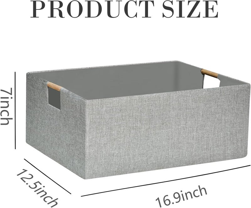 FUULOXE Collapsible Storage Box for Women  Foldable Home Organizer 169x125x7Inches with Wooden Handles  Closet Bathroom  Kids Room Storage  HeavyDuty Linen Fabric 2Pack - Image 3