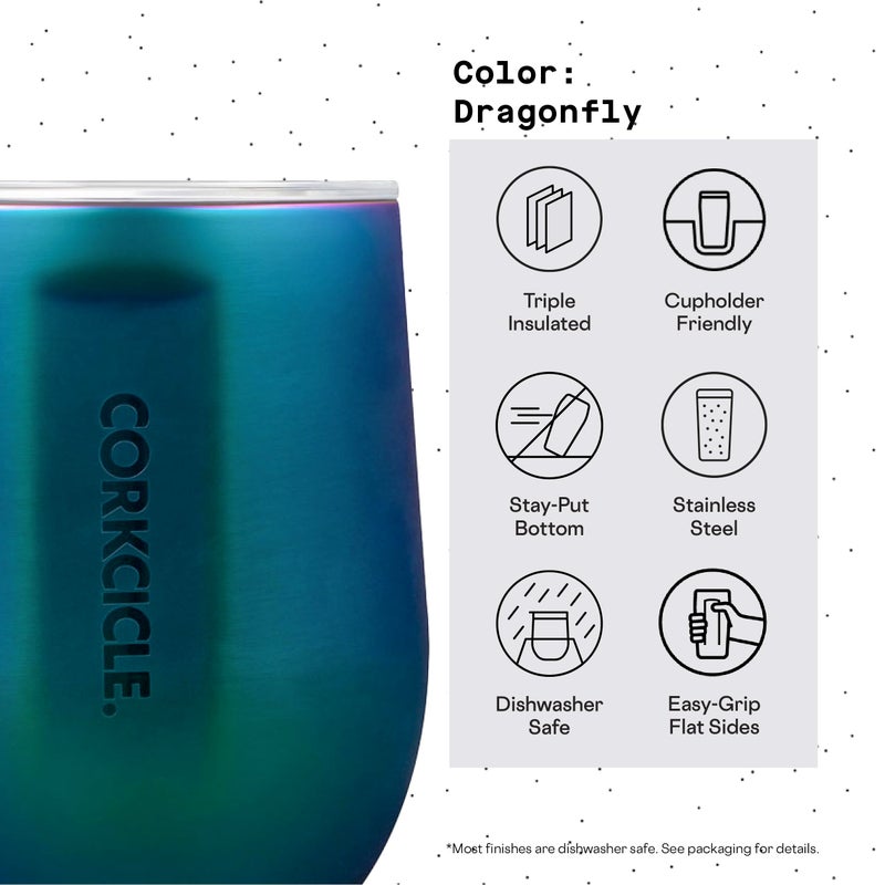 Corkcicle Stemless Insulated Wine Glass Tumbler, Dragonfly, 12 oz – Stainless Steel Stemless Wine Glass Keeps Beverages Cold for 6 Hrs, Hot for 3 Hrs - Image 4