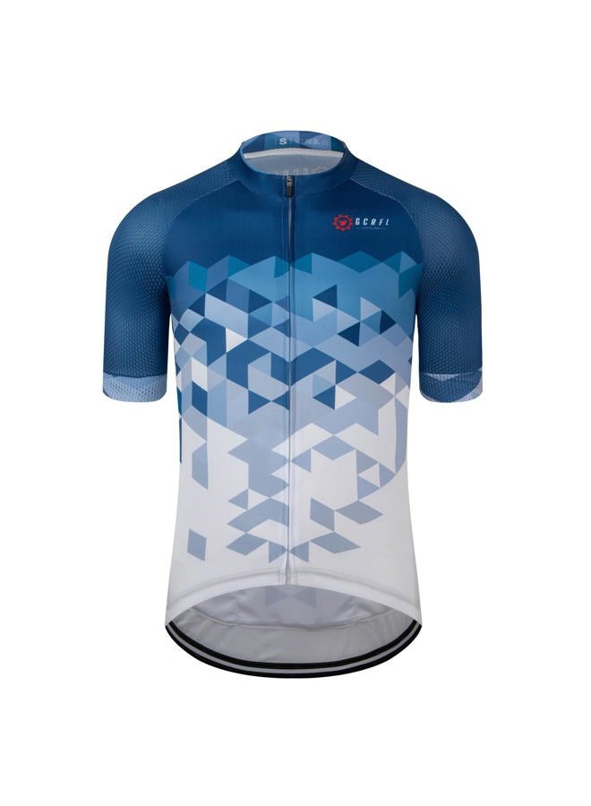 GCRFL Men's Cycling Jersey Short Sleeve Biking Shirt with 4 Rear Pockets Breathable Quick Dry Bicycle Jersey, Blue White, M - Image 1