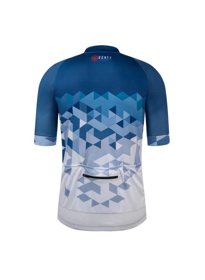 GCRFL Men's Cycling Jersey Short Sleeve Biking Shirt with 4 Rear Pockets Breathable Quick Dry Bicycle Jersey, Blue White, M - Image 3