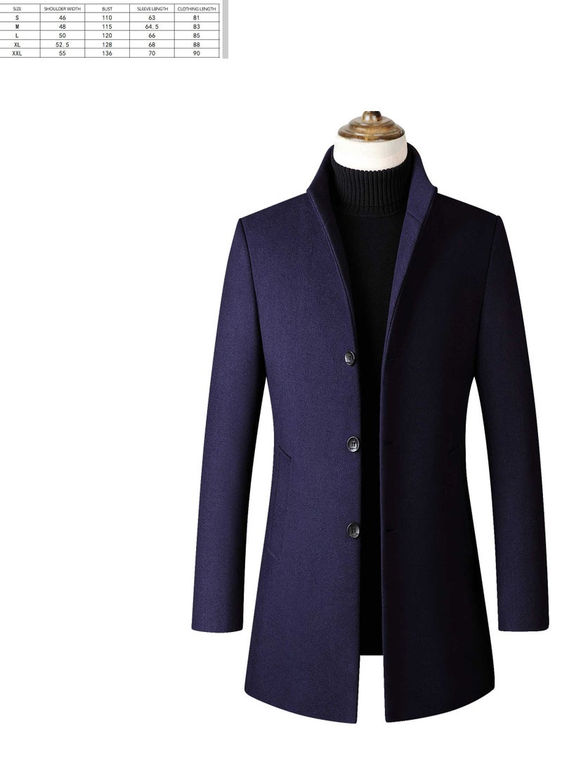 Loquat Fashion Men Winter Solid Colour Trench Coat Outwear Overcoat Long Sleeve Jacket navy/dark blue coat - Image 3