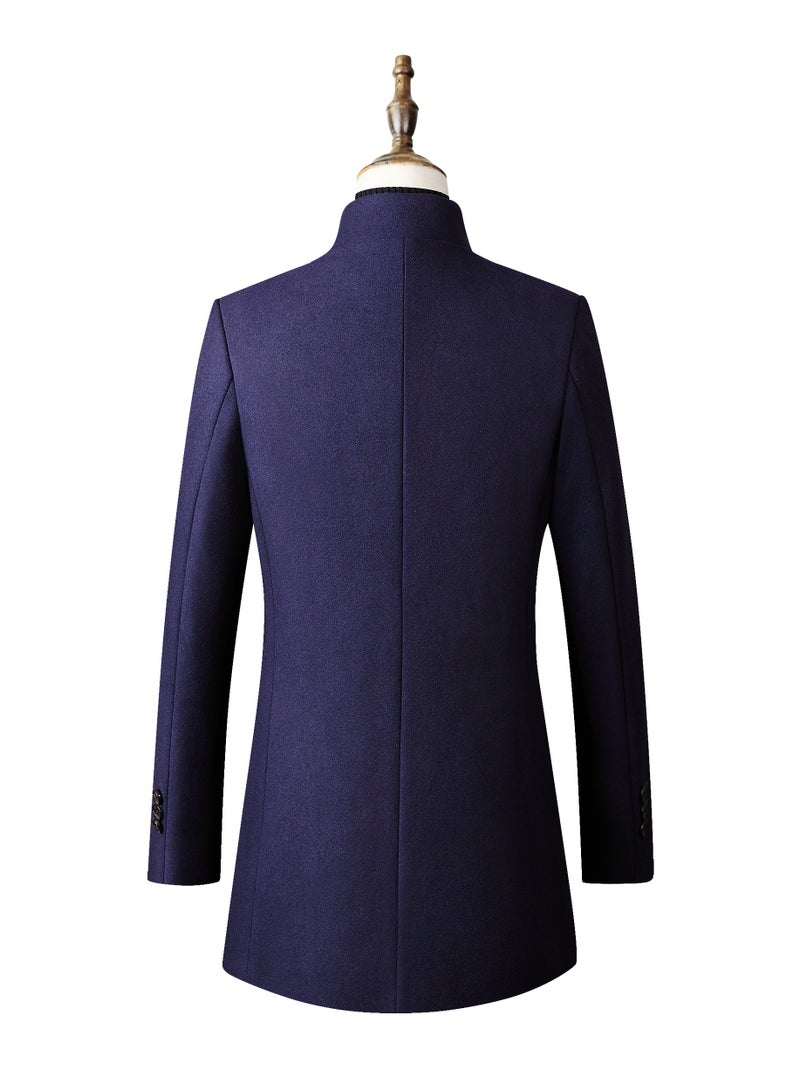 Loquat Fashion Men Winter Solid Colour Trench Coat Outwear Overcoat Long Sleeve Jacket navy/dark blue coat - Image 2