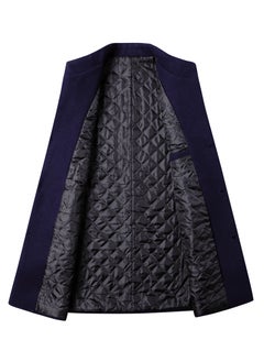 Loquat Fashion Men Winter Solid Colour Trench Coat Outwear Overcoat Long Sleeve Jacket navy/dark blue coat  - Image 2