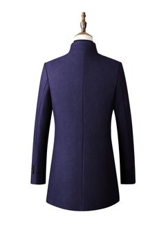 Loquat Fashion Men Winter Solid Colour Trench Coat Outwear Overcoat Long Sleeve Jacket navy/dark blue coat  - Image 3