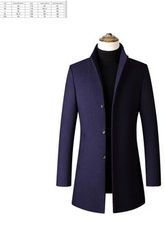 Loquat Fashion Men Winter Solid Colour Trench Coat Outwear Overcoat Long Sleeve Jacket navy/dark blue coat  - Image 4