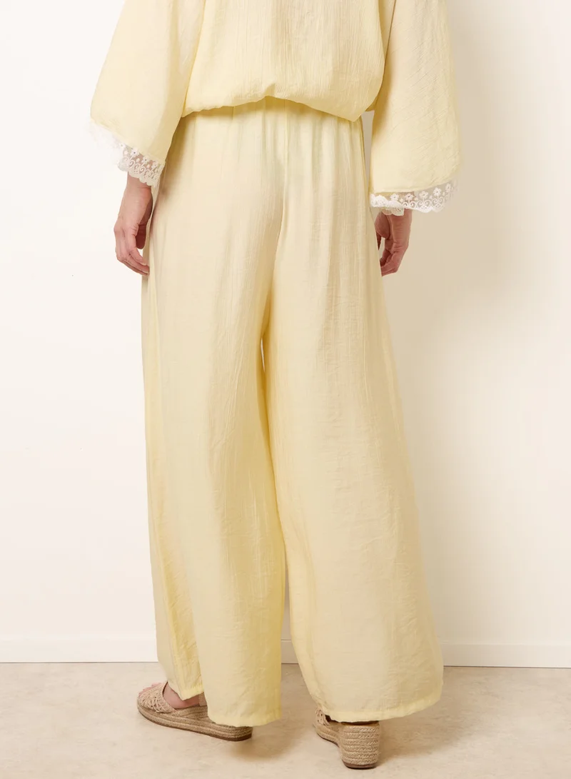 بلو فانيلا Crinkle Viscose Wide Leg Trousers