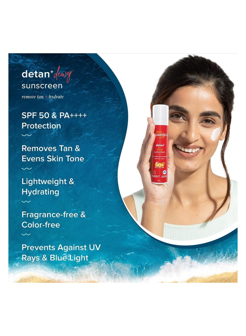 Aqualogica Detan+ Dewy Sunscreen with SPF 50+ & PA++++ for UVA/B & Blue Light Protection & No White Cast - 50g - Image 2