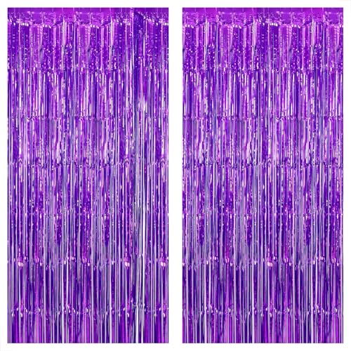 KatchOn Metallic Purple Foil Fringe Curtain 32x8 Ft Pack of 2 Streamer Backdrops for Purple Birthday Decorations Mermaid Birthday Decor for Home Backdrops for Graduation Decorations 2026 - Image 1