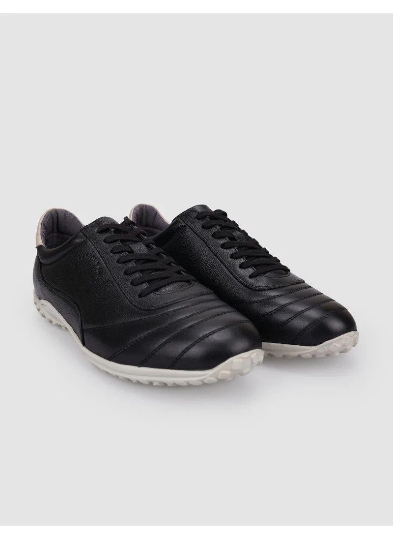 Cabani 100% Genuine Leather Black Laced Artificial Turf Shoes