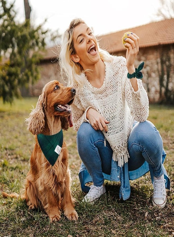 E-Clover Green Dog Bandanas & Matching Scrunchie Set Plaid Dog Bibs Scarf Boy Triangle Kerchief Bandana for Small Dogs Puppy Birthday Gifts Pet Owner Mom Spring - Image 3