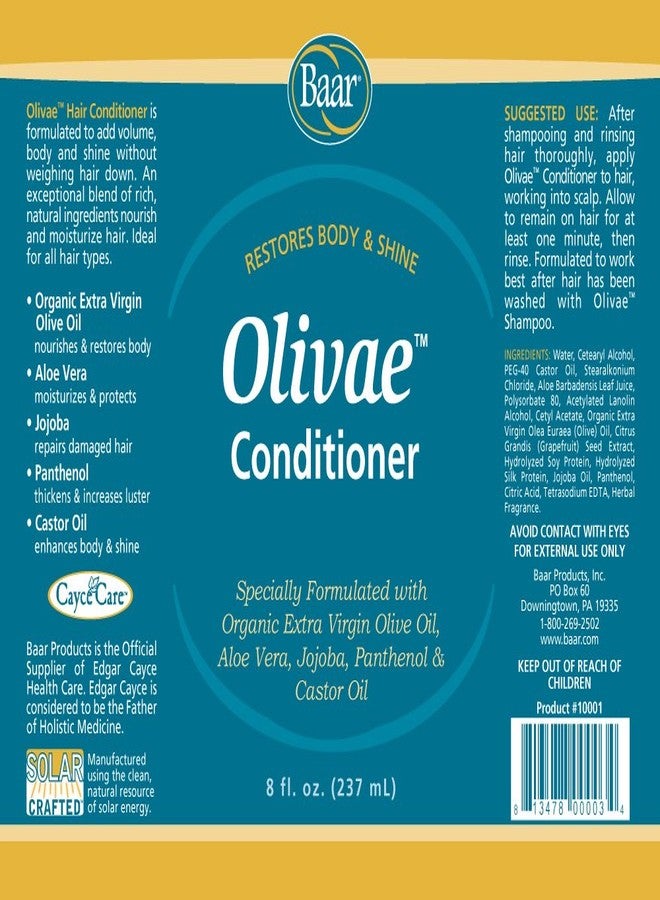 baar Olivae Conditioner, Organic Olive Oil Conditioner with Organic Botanical Oils, Specially Formulated to Nourish Hair Follicles, Roots & Scalp. 8 oz. - Image 5