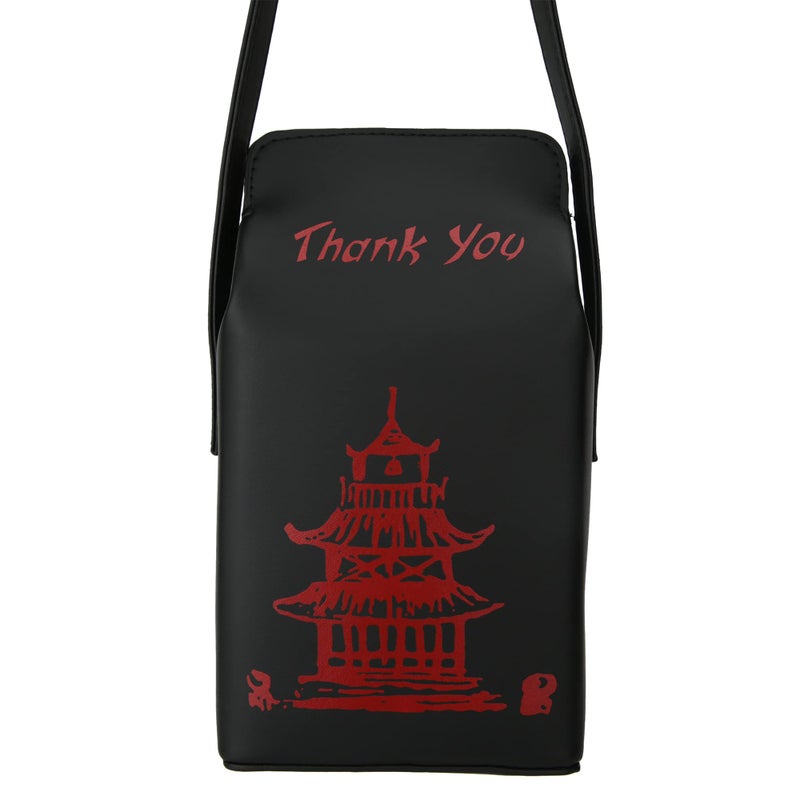 Ondeam Tower Print Crossbody Shoulder Bag,Pu Chinese Takeout Box Totes Purse for Women(Black) - Image 5