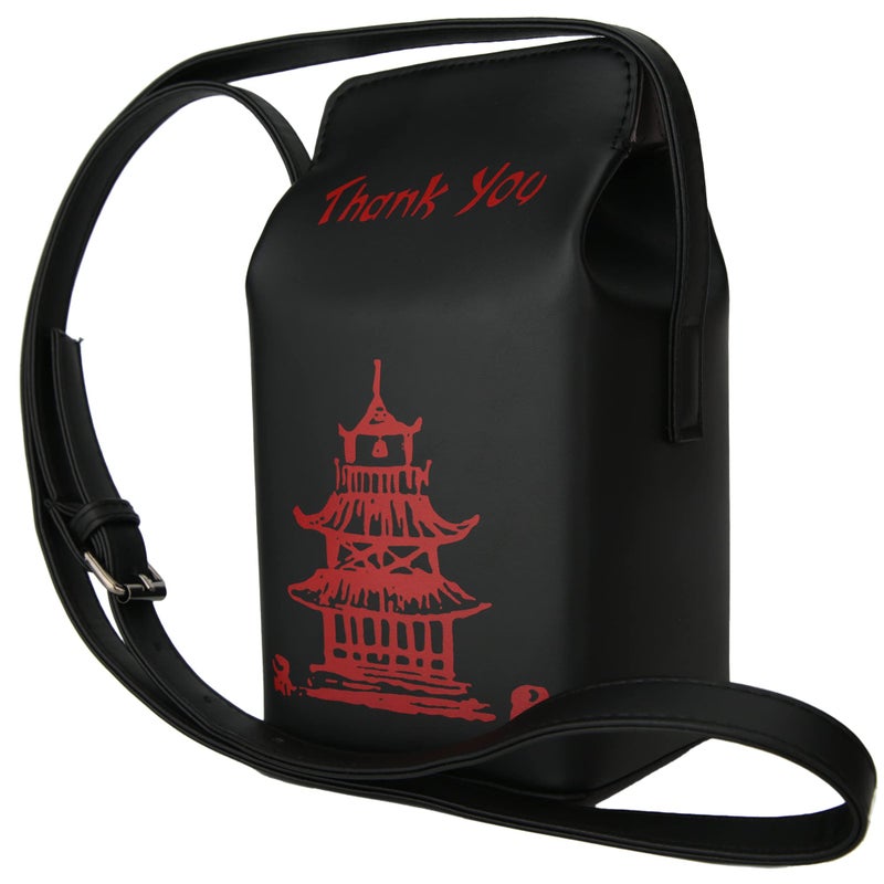 Ondeam Tower Print Crossbody Shoulder Bag,Pu Chinese Takeout Box Totes Purse for Women(Black) - Image 2