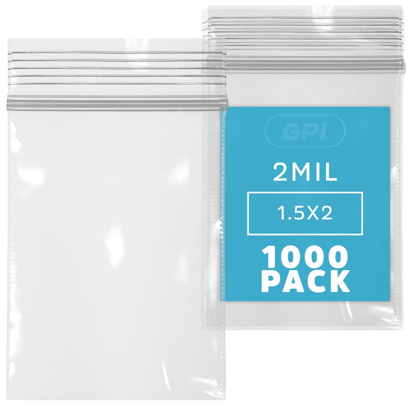 1000 قطعة - أكياس سحاب صغيرة 1.5" × 2"، أكياس قابلة لإعادة الإغلاق، 2 مل، أكياس تخزين بلاستيكية شفافة قابلة لإعادة الإغلاق مع قفل سحاب لتغليف المجوهرات، الحبوب، الأزرار، الخرز، البذور، المساحيق - GPI