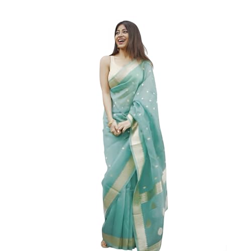 Vivatra Women Banarasi Soft Silk Saree | Jacquard Weaving with Rich Pallu & Border | Includ Matching Utitched Blouse Piece (VT-KP-6040-Ligth Blue) - Image 1