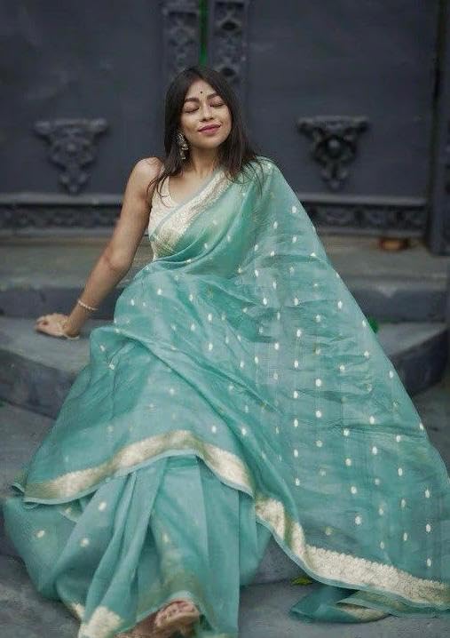 Vivatra Women Banarasi Soft Silk Saree | Jacquard Weaving with Rich Pallu & Border | Includ Matching Utitched Blouse Piece (VT-KP-6040-Ligth Blue) - Image 2
