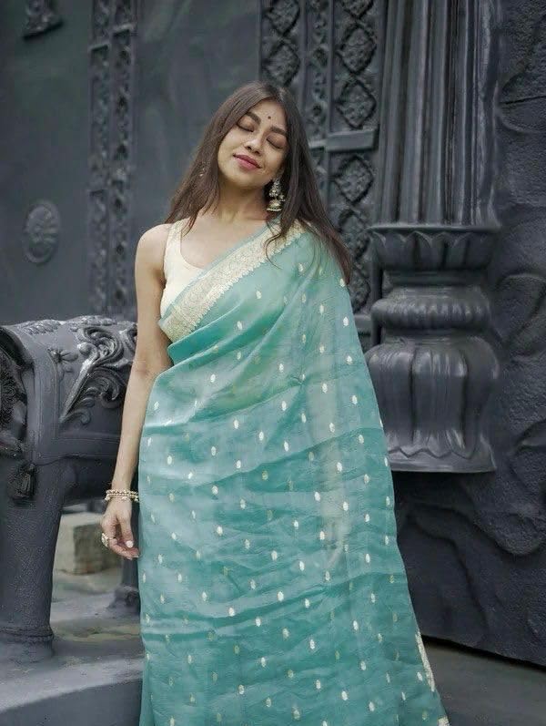 Vivatra Women Banarasi Soft Silk Saree | Jacquard Weaving with Rich Pallu & Border | Includ Matching Utitched Blouse Piece (VT-KP-6040-Ligth Blue) - Image 5