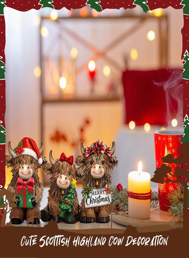 Burbell 3 Pcs Christmas Highland Cow Figurines Decor Cow Gnomes with Santa Hat Christmas Resin Statue Calf Lovers Gifts for Farmhouse Home Garden Bathroom Kitchen Office Tiered Tray Table Decor - Image 5