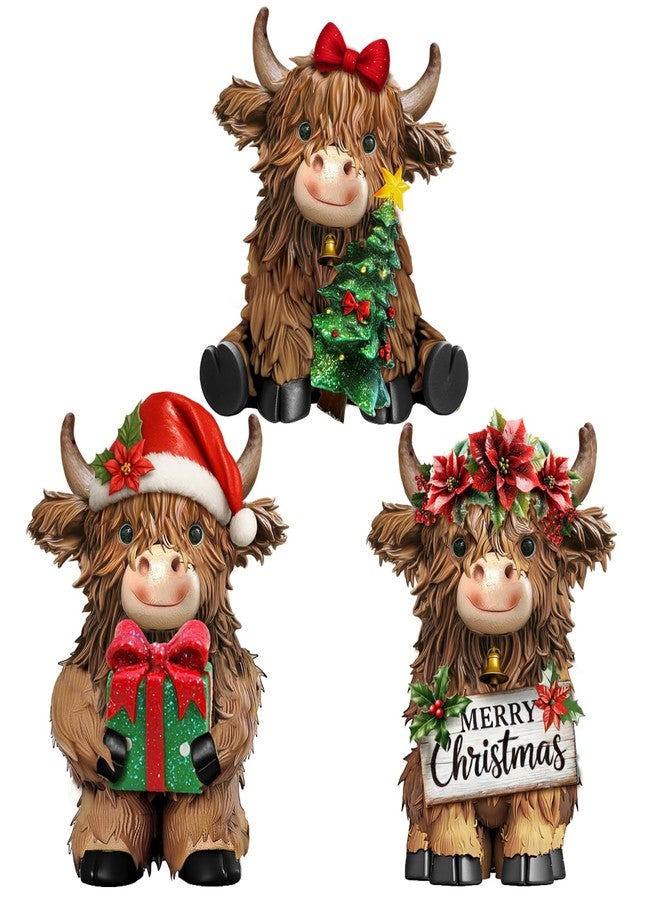 Burbell 3 Pcs Christmas Highland Cow Figurines Decor Cow Gnomes with Santa Hat Christmas Resin Statue Calf Lovers Gifts for Farmhouse Home Garden Bathroom Kitchen Office Tiered Tray Table Decor - Image 1