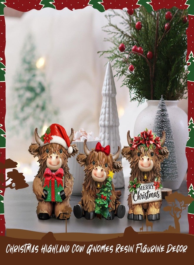 Burbell 3 Pcs Christmas Highland Cow Figurines Decor Cow Gnomes with Santa Hat Christmas Resin Statue Calf Lovers Gifts for Farmhouse Home Garden Bathroom Kitchen Office Tiered Tray Table Decor - Image 2