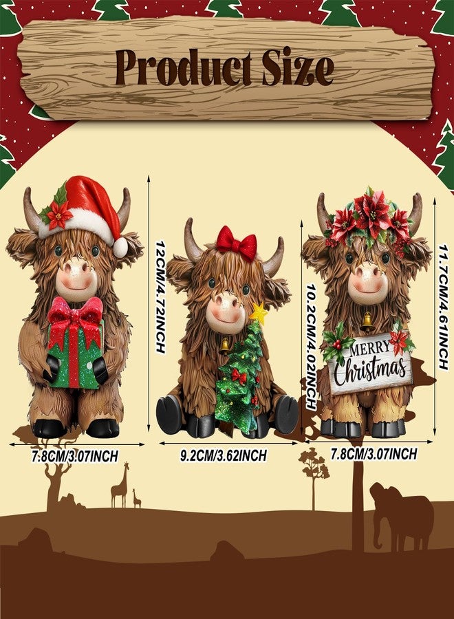 Burbell 3 Pcs Christmas Highland Cow Figurines Decor Cow Gnomes with Santa Hat Christmas Resin Statue Calf Lovers Gifts for Farmhouse Home Garden Bathroom Kitchen Office Tiered Tray Table Decor - Image 3