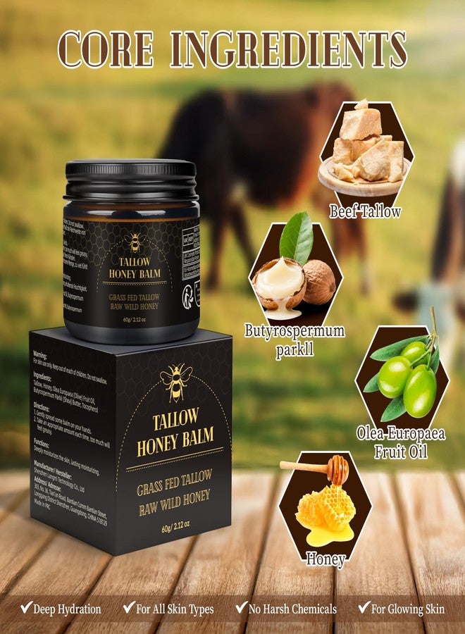 MEIDU Beef Tallow for Skin,Tallow and Honey Balm for Face,Raw Wild Honey Blend,Organic Grass-Fed Beef Tallow Balm,Face and Body Moisturizer(60g) - Image 2
