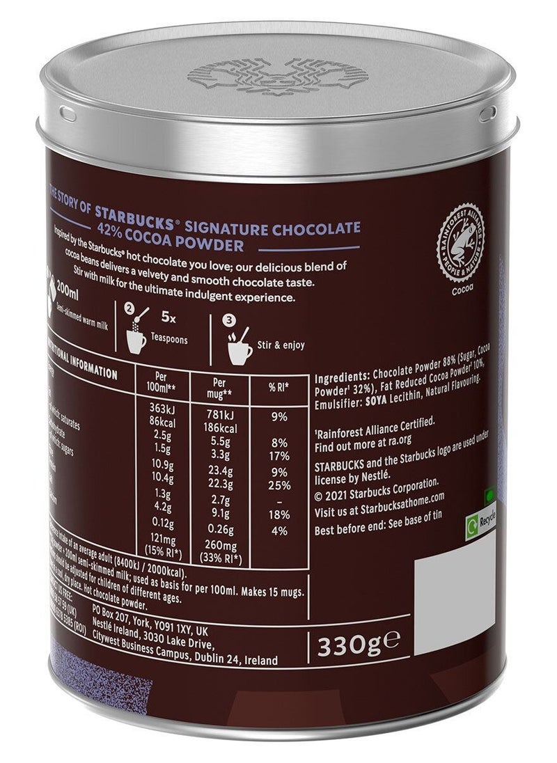 Starbucks - Velvety And Smooth Signature Hot Chocolate Cocoa Powder With 42 Percent Pure Cocoa 330g - Image 1