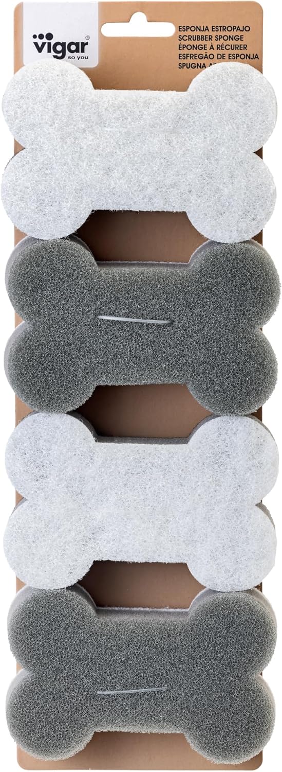 Vigar Pets Club Scrubber Sponge  Set of 4 BoneShaped Pet Bowl Cleaning Scrubber  Dish Sponges for Washing Pet Bowl  Non Scratch and Reusable Gray - Image 4