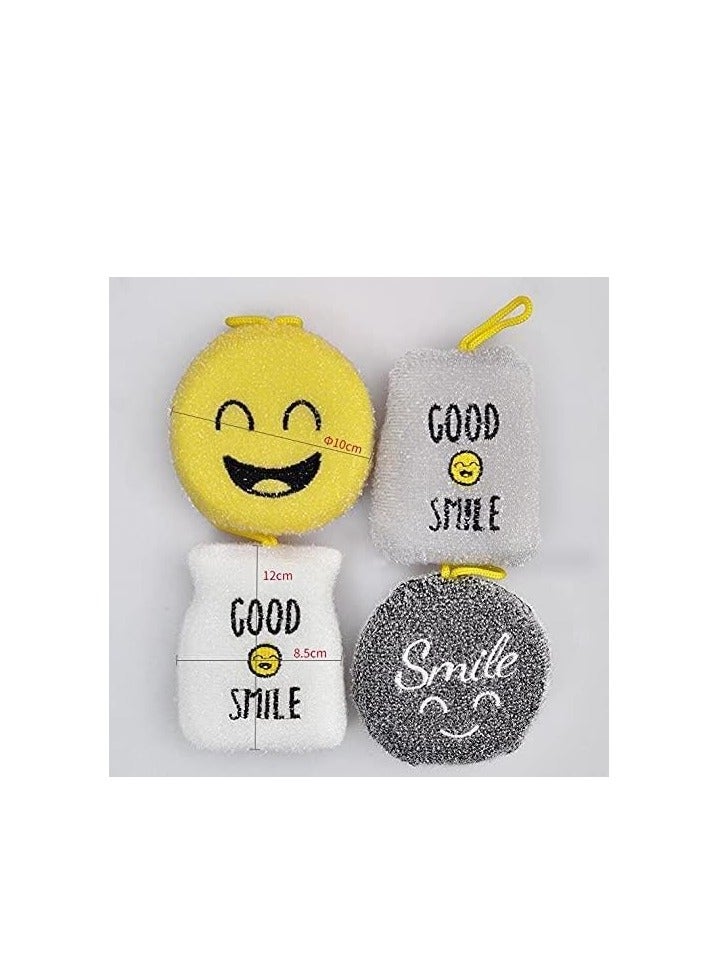Dish Washing Sponge Set Of 4 Pieces Different Sizes Smiley Face Shape - Multi Color - Image 3