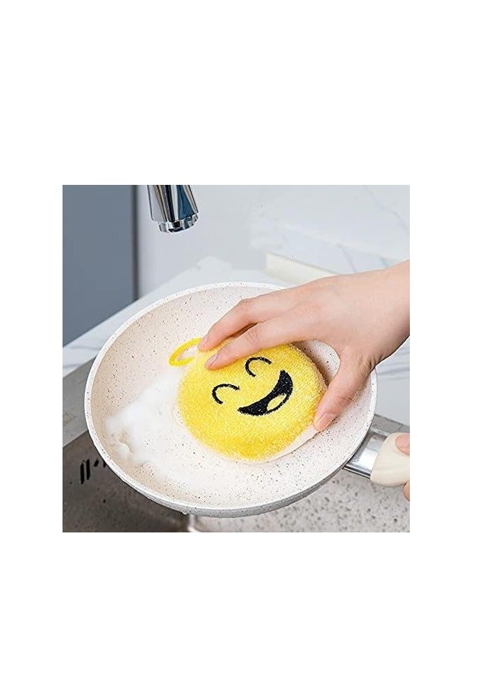 Dish Washing Sponge Set Of 4 Pieces Different Sizes Smiley Face Shape - Multi Color - Image 4
