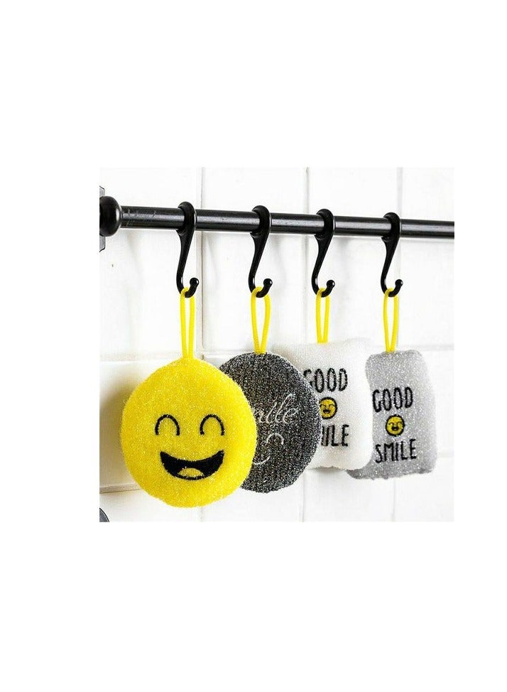Dish Washing Sponge Set Of 4 Pieces Different Sizes Smiley Face Shape - Multi Color - Image 1