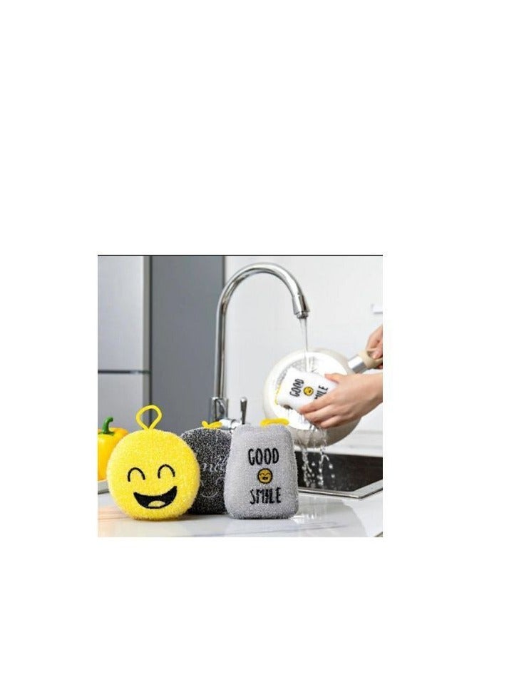 Dish Washing Sponge Set Of 4 Pieces Different Sizes Smiley Face Shape - Multi Color - Image 2
