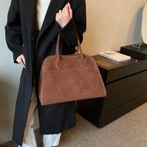 Covelin Women's Retro Suede Tote Bag Ladies' Fashion Shoulder Handbag Top Handle Purse Small Brown - Image 5
