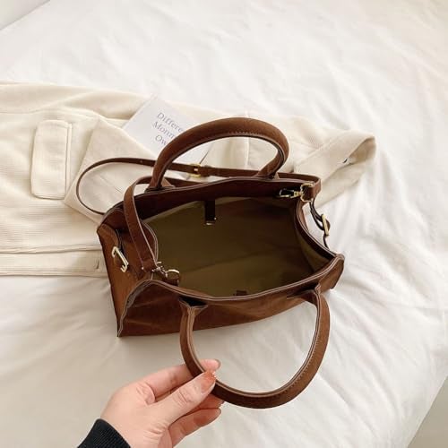 Covelin Women's Retro Suede Tote Bag Ladies' Fashion Shoulder Handbag Top Handle Purse Small Brown - Image 4